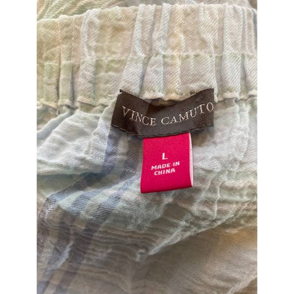 Vince Camuto Womens Top Size Large Plaid Off the Shoulder Sheer Crinkle Gauze - Picture 4 of 5